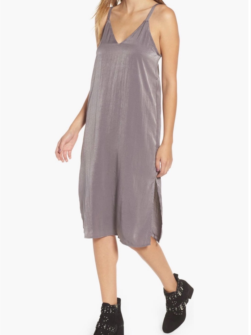 Everly Anthropologie Silky Gray Slipdress M